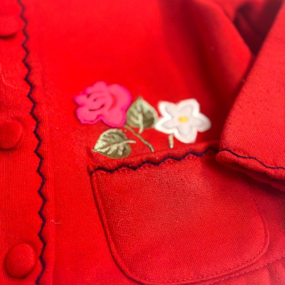 Vintage KHQ Sportswear Girls Red Embroidered Floral Apple Button Up Cardigan 4T - Picture 2 of 8